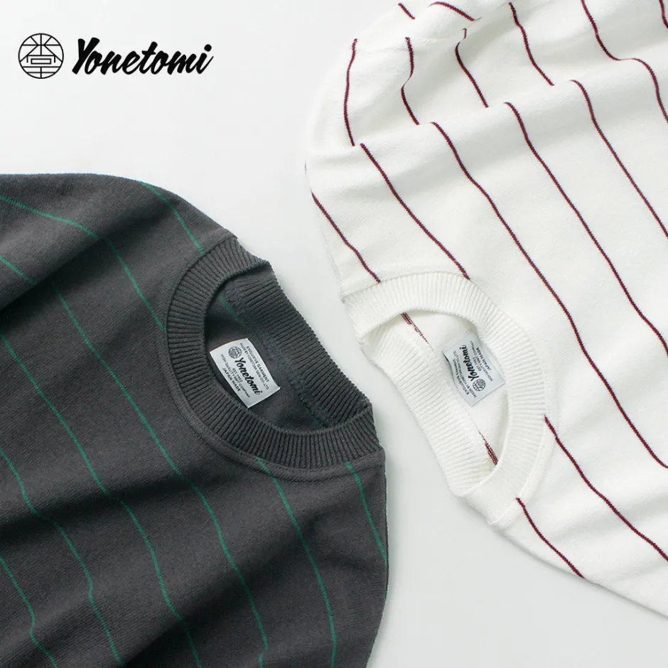 Knits^YONETOMI NEW BASIC / Wave Cotton Knit Pullover Striped