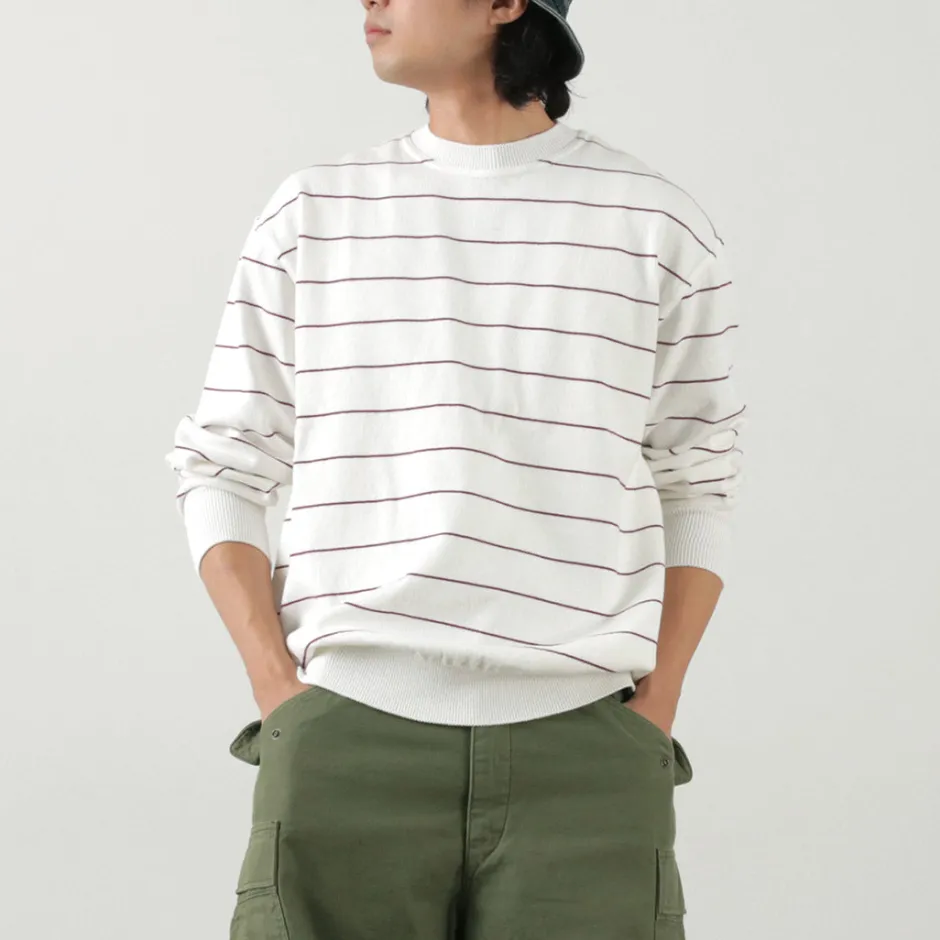 Knits^YONETOMI NEW BASIC / Wave Cotton Knit Pullover Striped